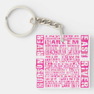 NYC Neighbourhoods Hot Pink Key Ring
