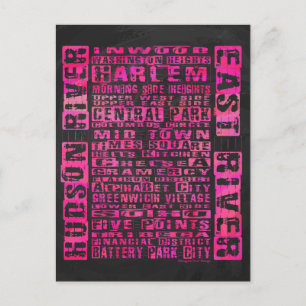 NYC Neighbourhoods Hot Pink Postcard