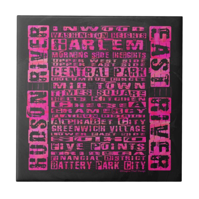 NYC Neighbourhoods Hot Pink Tile (Front)