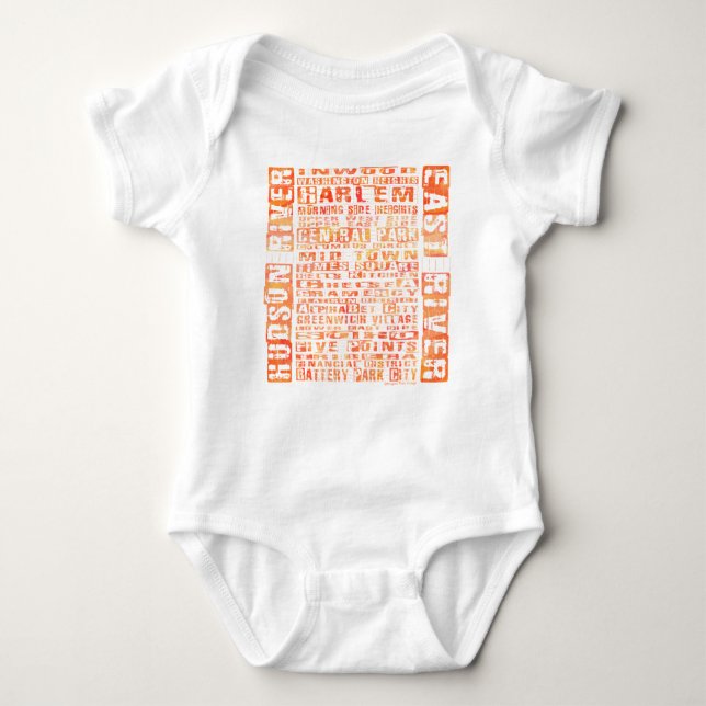 NYC Neighbourhoods Orange Baby Bodysuit (Front)
