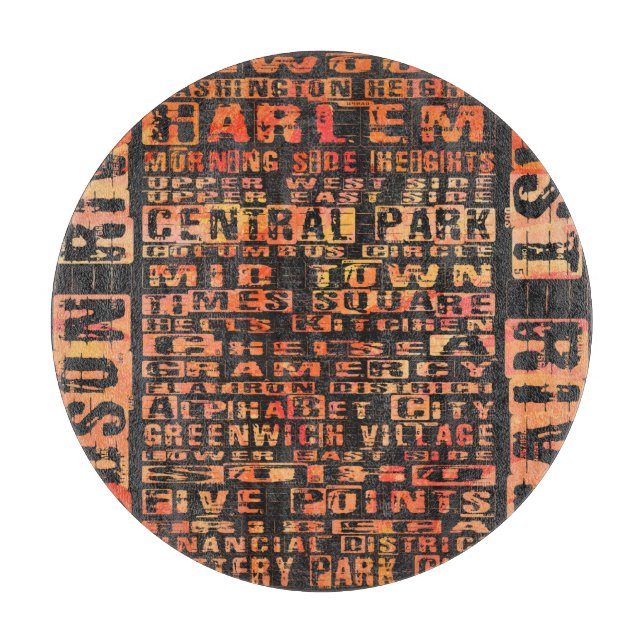 NYC Neighbourhoods Orange Cutting Board (Front)