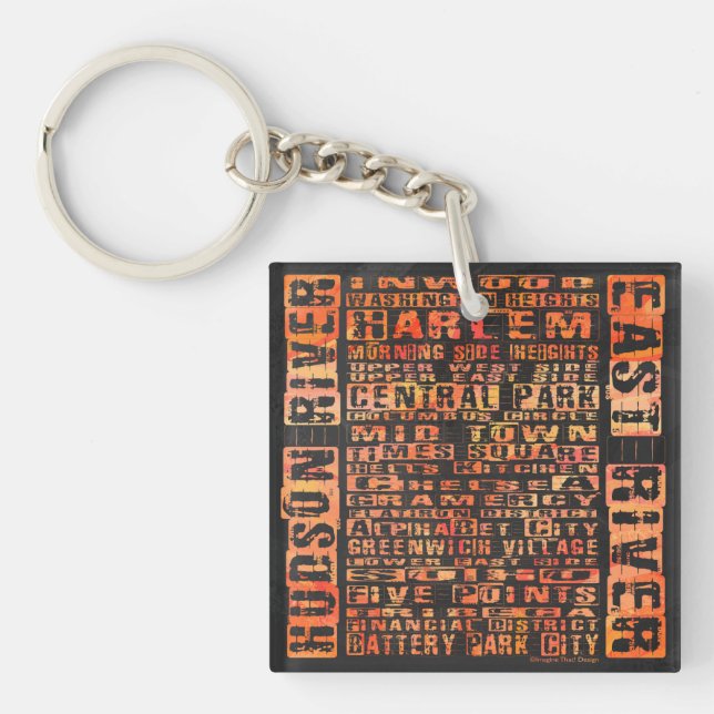 NYC Neighbourhoods Orange Key Ring (Front)