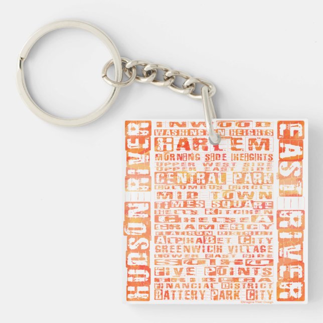 NYC Neighbourhoods Orange Key Ring (Front)