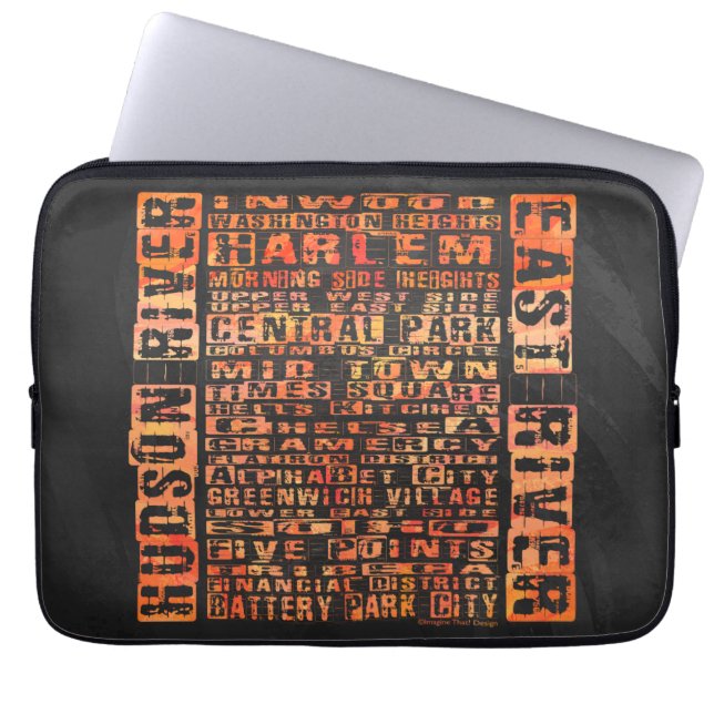 NYC Neighbourhoods Orange Laptop Sleeve (Front)