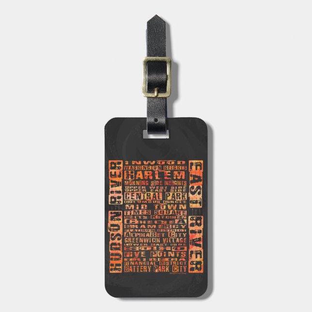 NYC Neighbourhoods Orange Luggage Tag (Front Vertical)