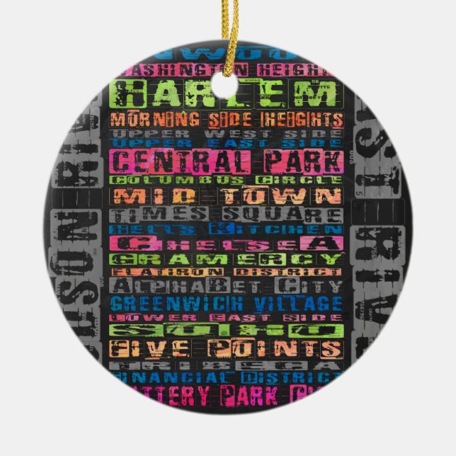 NYC Neighbourhoods Rainbow Ceramic Tree Decoration (Front)