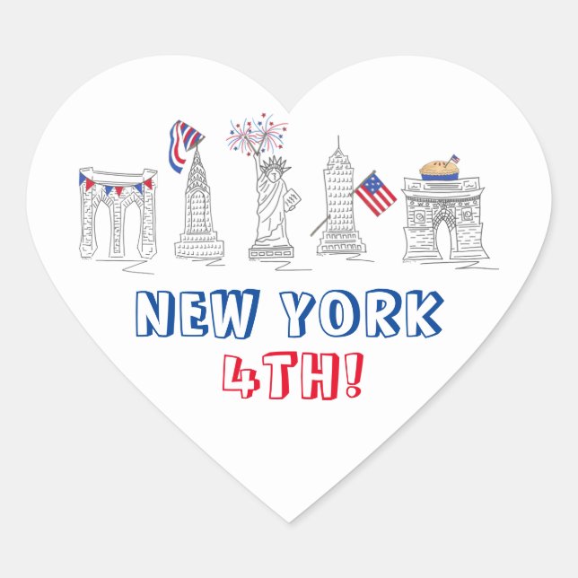 NYC New York City 4th of July Patriotic Landmarks Heart Sticker (Front)