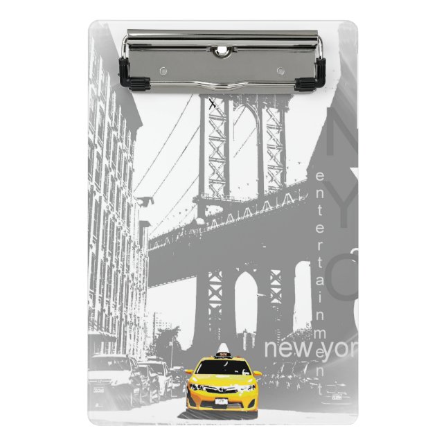 Nyc New York City Brooklyn Bridge Yellow Taxi Mini Clipboard (Front)