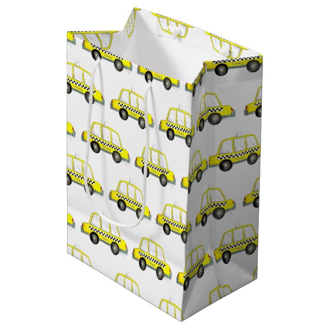 NYC New York City Chequered Yellow Taxi Cab Medium Gift Bag (Front Angled)