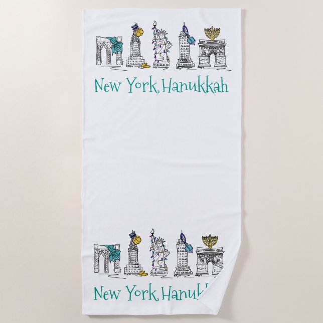 NYC New York City Hanukkah Chanukah Holiday Beach Towel (Front)