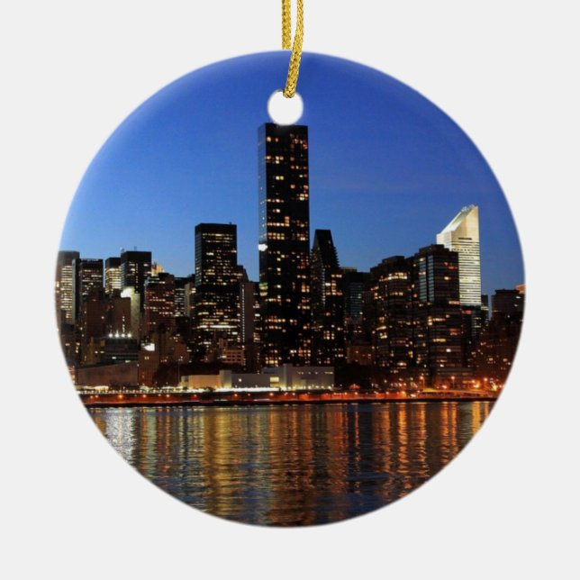 NYC New York City Manhattan Night Ceramic Tree Decoration (Front)