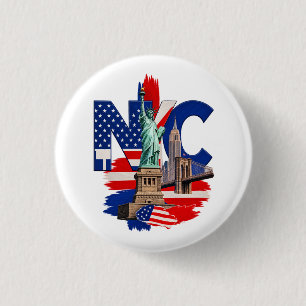 NYC New York City Patriotic Skyline Graphic – Stat 3 Cm Round Badge