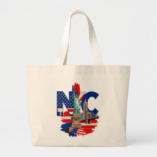 NYC New York City Patriotic Skyline Graphic – Stat Large Tote Bag