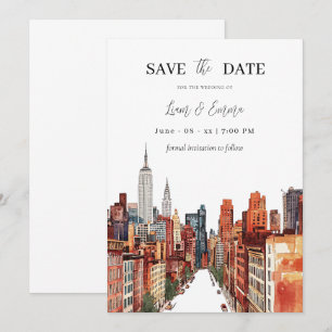 NYC New York City Watercolor Vinatge save the date Invitation
