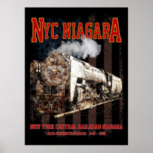 NYC Niagara Steam Locomotive with American flag Poster