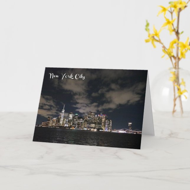 NYC Night Skyline - H card (Yellow Flower)