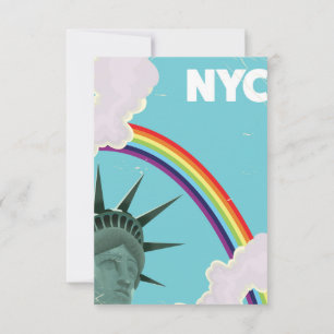 NYC Rainbow vintage style travel poster Invitation
