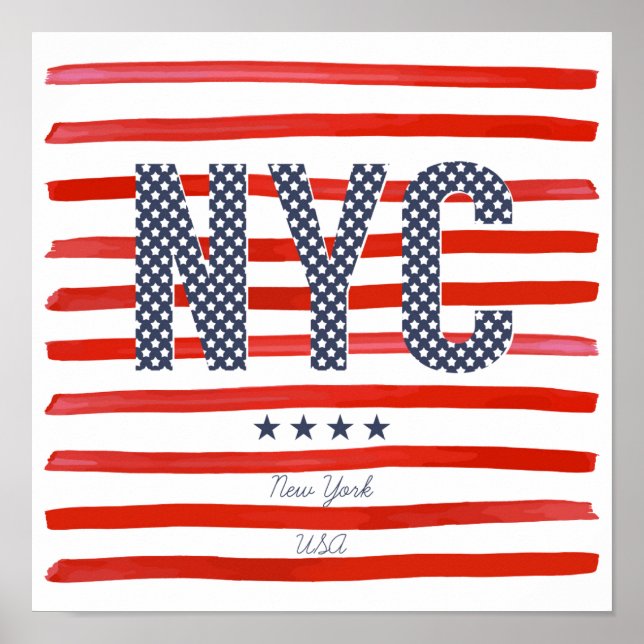 NYC | Red, White & Blue Design Poster (Front)