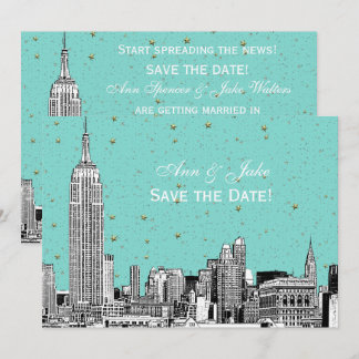 NYC Skyline 01 Etch DIY BG Colour Save the Date Tu Invitation