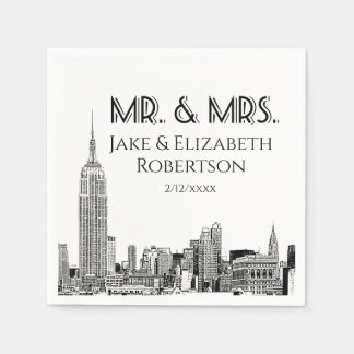 NYC Skyline 01 Etch DIY BG Colour Wedding Mr Mrs # Napkin