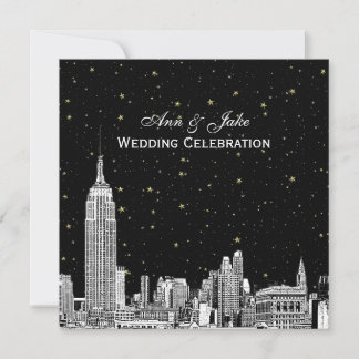 NYC Skyline 01 Etch Starry DIY BG Colour SQ Weddin Invitation