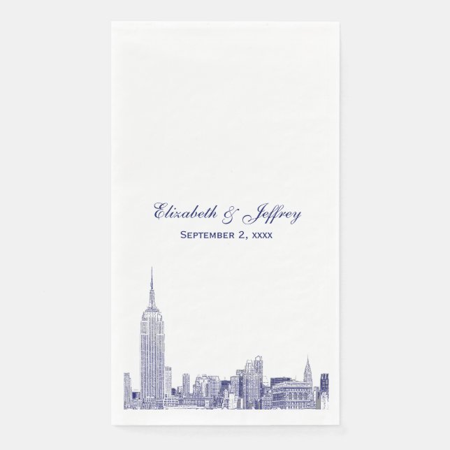 NYC Skyline 01 Etchd DIY BG Colour Wedding Blue Napkin (Front)