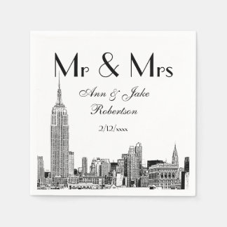 NYC Skyline 01 Etchd DIY BG Colour Wedding Mr Mrs Napkin