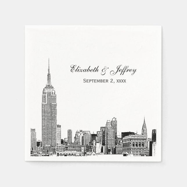 NYC Skyline 01 Etchd DIY BG Colour Wedding Napkin (Front)