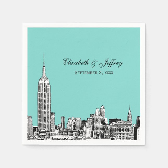 NYC Skyline 01 Etchd DIY BG Colour Wedding Napkin (Front)
