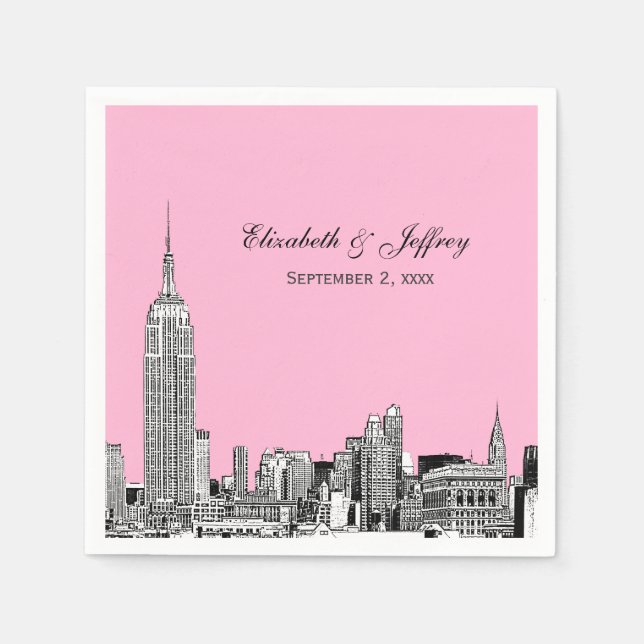 NYC Skyline 01 Etchd DIY BG Colour Wedding Napkin (Front)