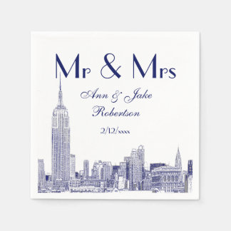 NYC Skyline 01 Etchd DIY BG Wedding Mr Mrs Blue Napkin