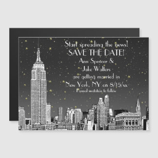 NYC Skyline 01 Etched Black Starry Save the Date Magnetic Invitation