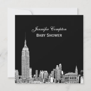 NYC Skyline 01 Etched DIY BG Colour Baby Shower SQ Invitation