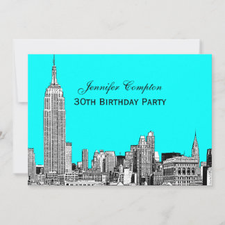 NYC Skyline 01 Etched DIY BG Colour Birthday Party Invitation