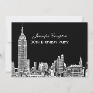 NYC Skyline 01 Etched DIY BG Colour Birthday Party Invitation