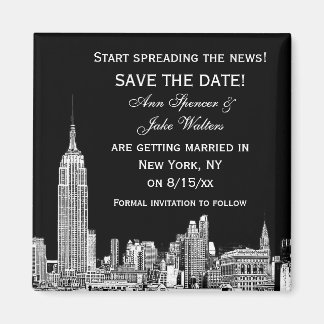 NYC Skyline 01 Etched DIY BG Colour Save the Date Magnet