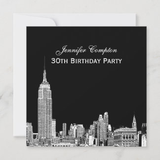 NYC Skyline 01 Etched DIY BG Colour SQ Birthday Pt Invitation