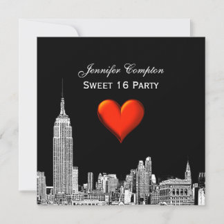 NYC Skyline 01 Etched DIY BG Colour SQ Sweet 16 Invitation