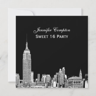 NYC Skyline 01 Etched DIY BG Colour SQ Sweet 16 Invitation