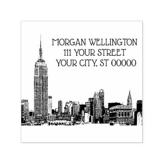 NYC Skyline 01 Etched Name Return Address Self-inking Stamp