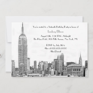 NYC Skyline 01 Etched Sweet 16 Party Invitation
