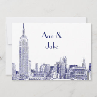 NYC Skyline 01 Etched Wedding Invite 2 Blue