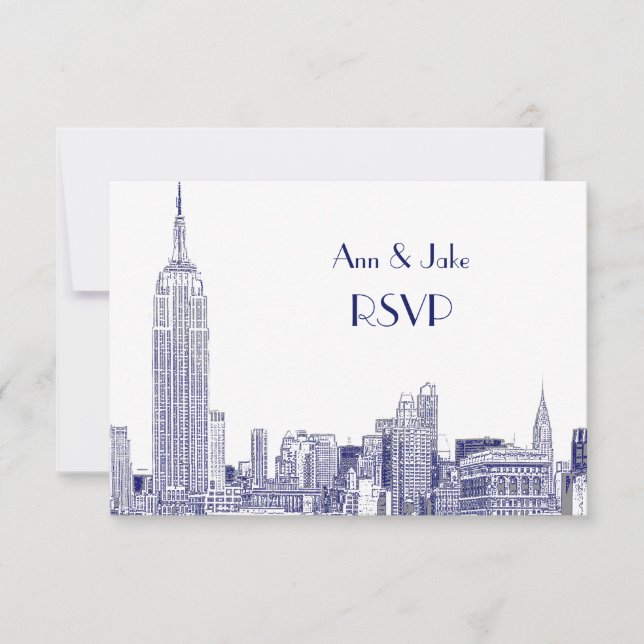 NYC Skyline 01 Etched White RSVP #2 Blue Card (Front)