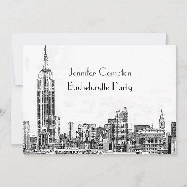 NYC Skyline 01 Etched Wht Bachelorette Party Invitation (Front)