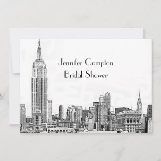 NYC Skyline 01 Etched Wht Bridal Shower Invitation
