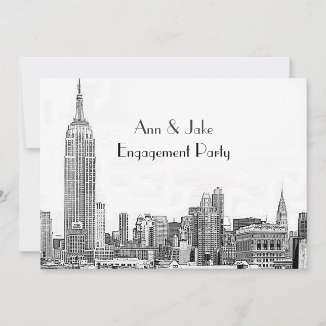 NYC Skyline 01 Etched Wht Engagement Party Invitation (Front)