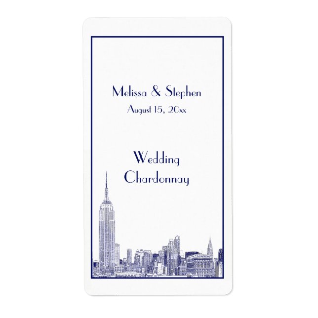 NYC Skyline 01 Etched  Wine Label Blue (Front)