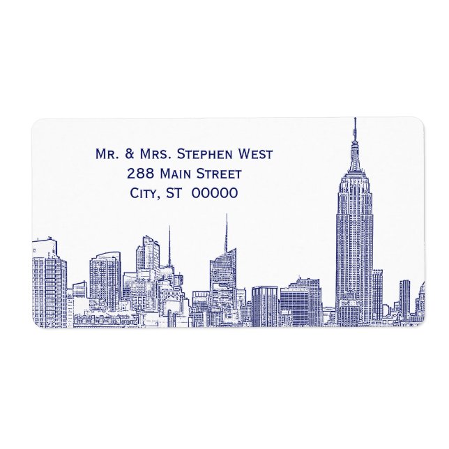 NYC Skyline 01A Etched Address Label Blue (Front)