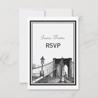 NYC Skyline Bklyn Bridge #2 Etched RSVP Card