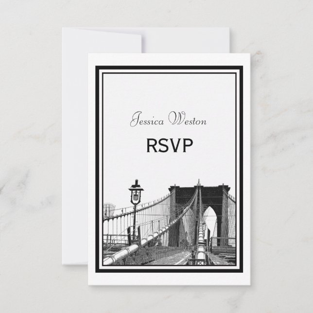 NYC Skyline Bklyn Bridge #2 Etched RSVP Card (Front)